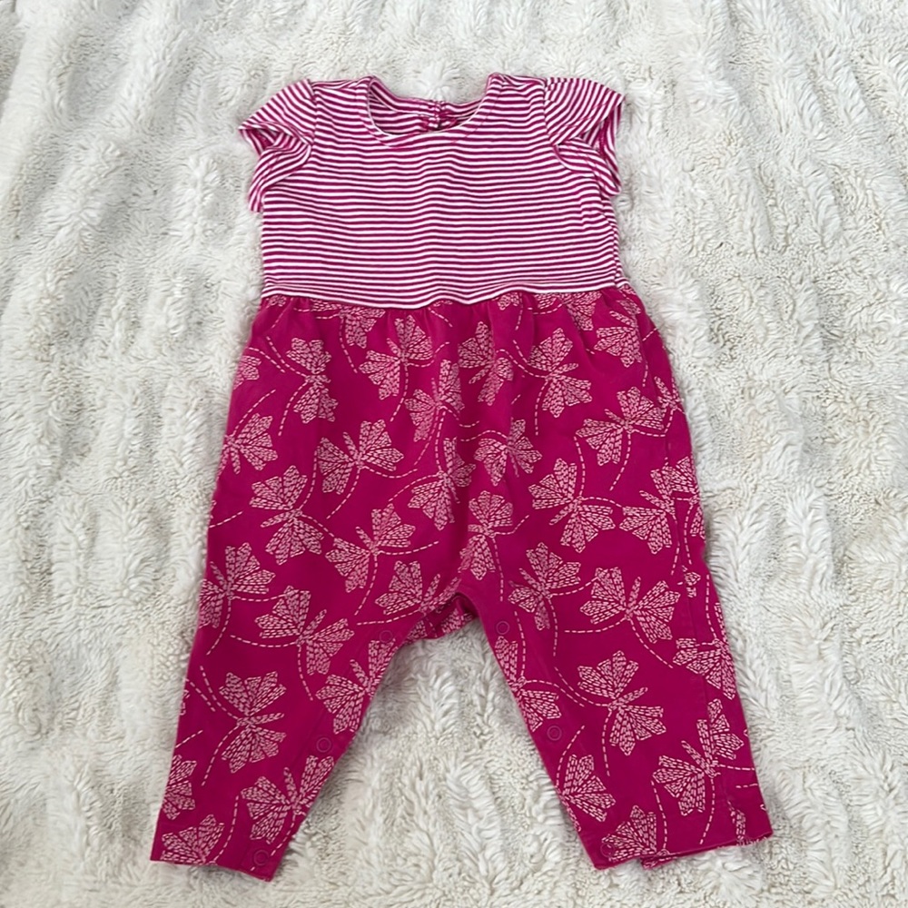 Tea Collection Magenta Striped and Floral Baby Girl Romper